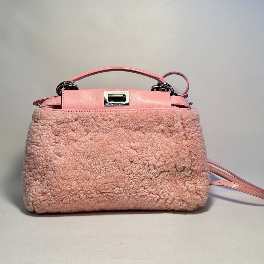Fendi Mini Shearling Peekaboo in blush pink